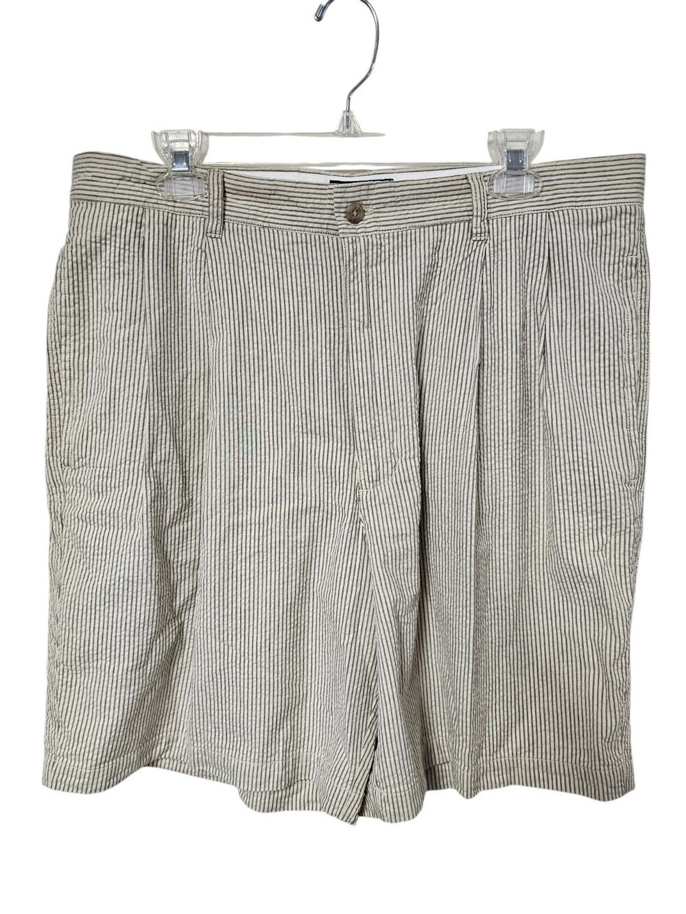 Club Room Vintage Chino Shorts Men Size 36 Khaki Striped Pleated Preppy Hipster